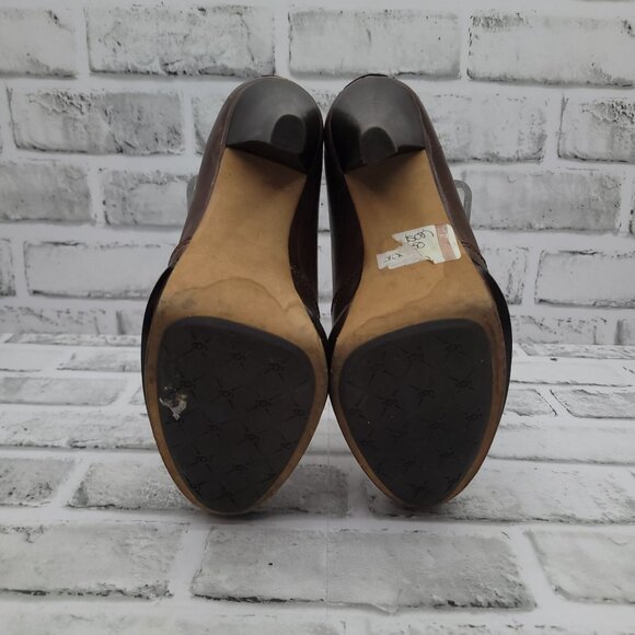 Ugg Jamison Chocolate Brown 5in Leather Heels Shearling Lined Booties Size 6 - Picture 6 of 7